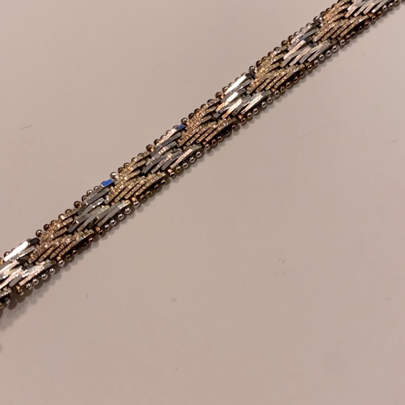 Gold Silver Woven Chevron Bracelet 7” Jewelry - Picture 2 of 11